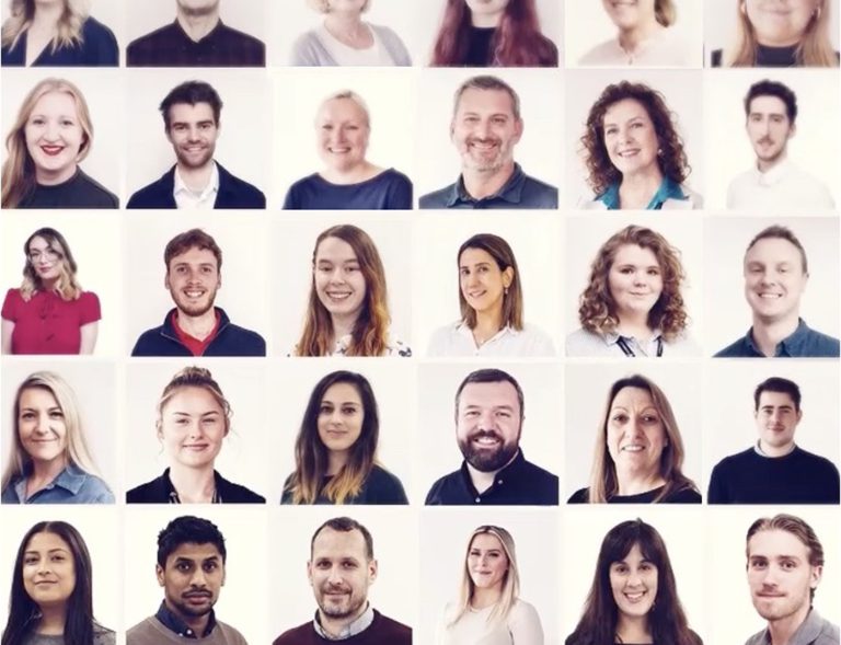 A collages of employees headshot.